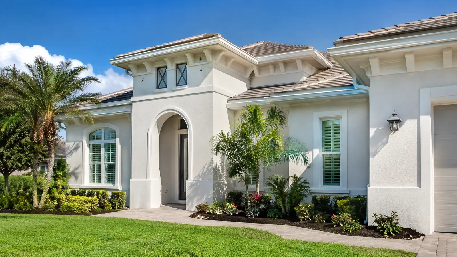 AI illustration of a freshly painted Florida stucco home exterior.
