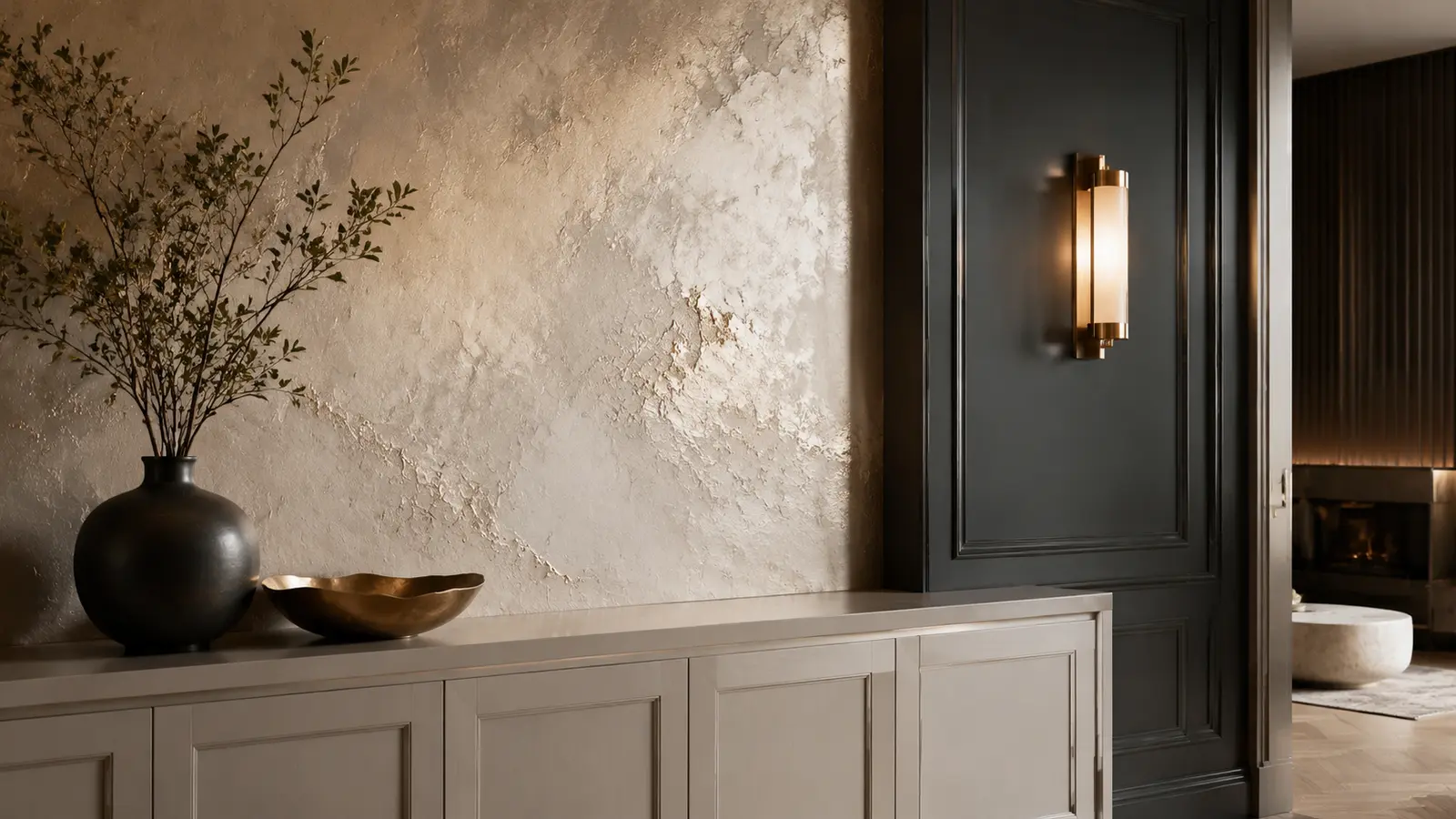 AI illustration of elegant specialty wall and wood finish inspiration.